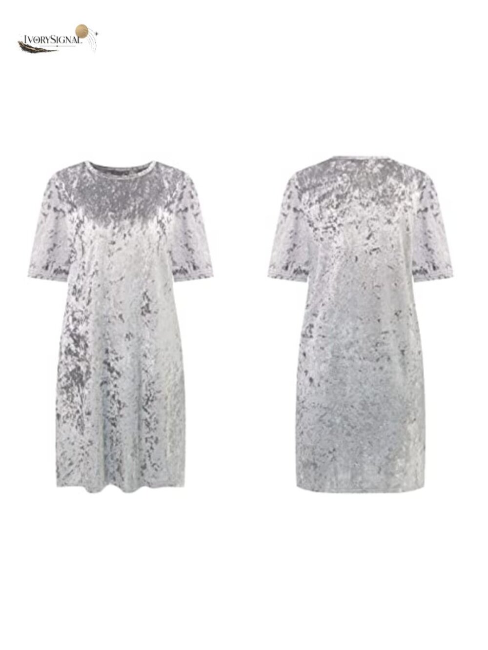 Women's Crushed Velvet Mini T-Shirt Dress Short Sleeve Casual - Picture 3 of 5
